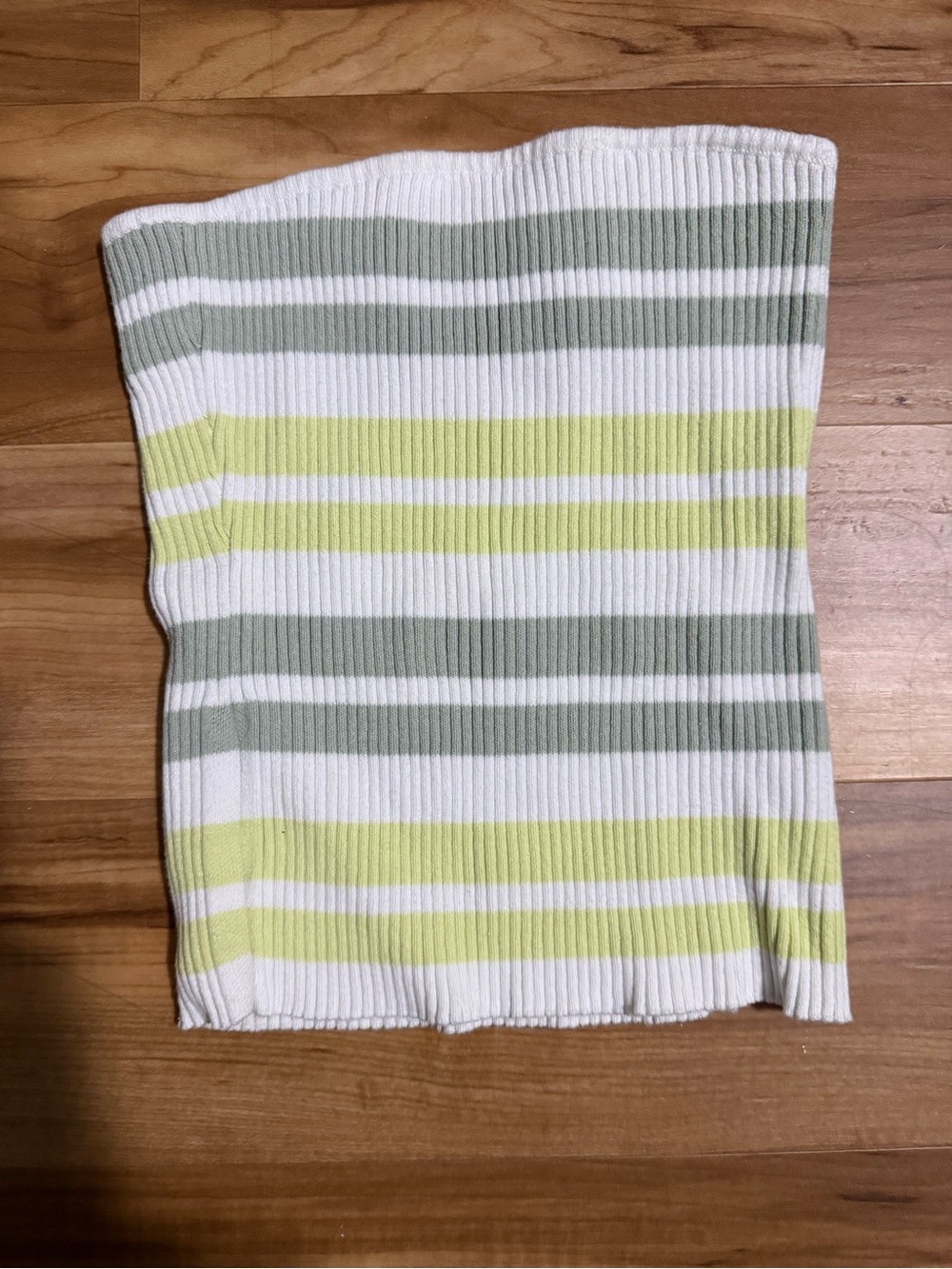 Le Lis Striped Ribbed Tube Top in White & Sage